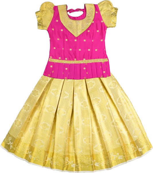 Pink Gold Kerala Pattu Pavadai Lehenga Choli - Shop Now