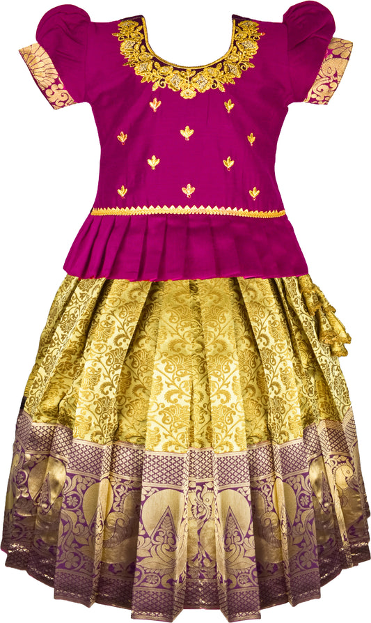 Purple Pattu Pavadai Lehenga Choli - Make her Beautiful