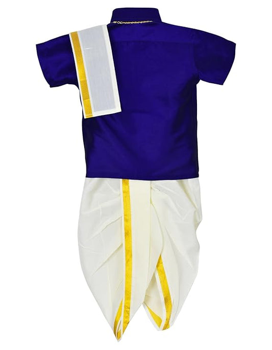 Kids Traditional Pancha Dhoti & Violet Shirt Set