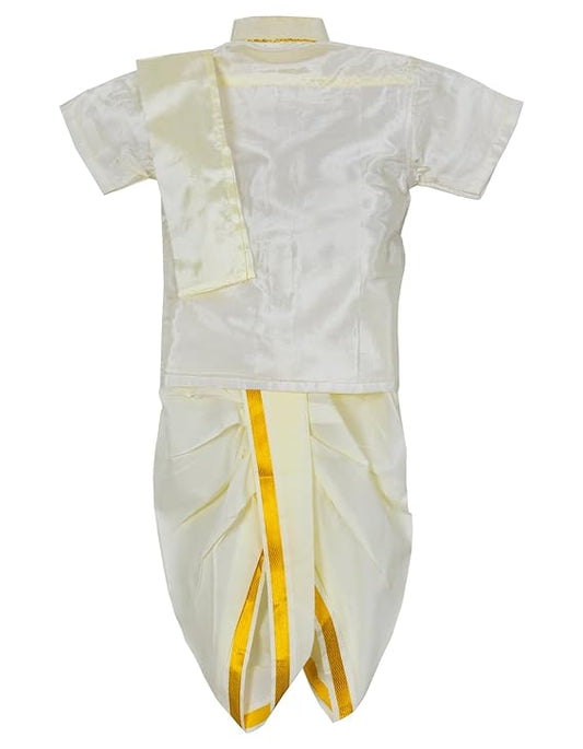 Kids Traditional Pancha Dhoti & Silk Shirt Set