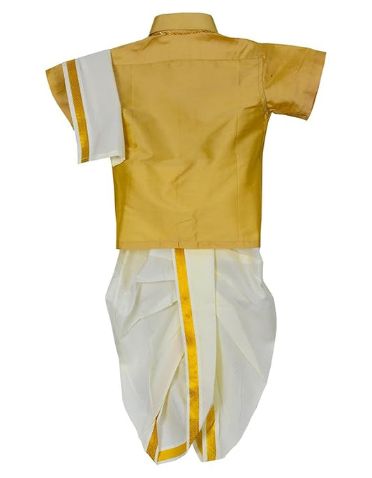 Kids Traditional Pancha Dhoti & Sand Shirt Set
