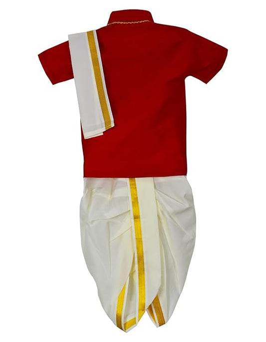 Kids Traditional Pancha Dhoti & Red Shirt set
