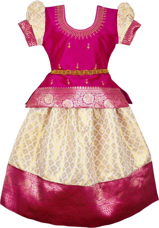 Pink onam Pattu Pavadai Lehenga Choli - Make her Beautiful
