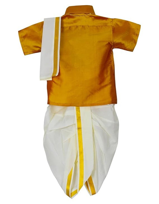 Pancha Dhoti & Gold Shirt Set - Quality and Stylish