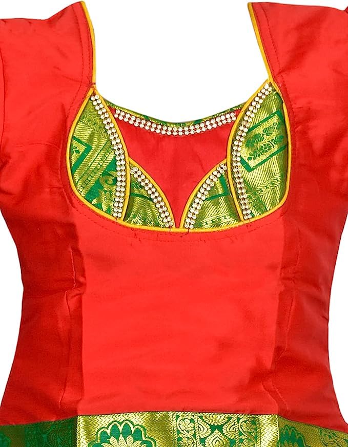 Pattu Pavadai Lehenga Choli-MeenaRed- Make her Beautiful