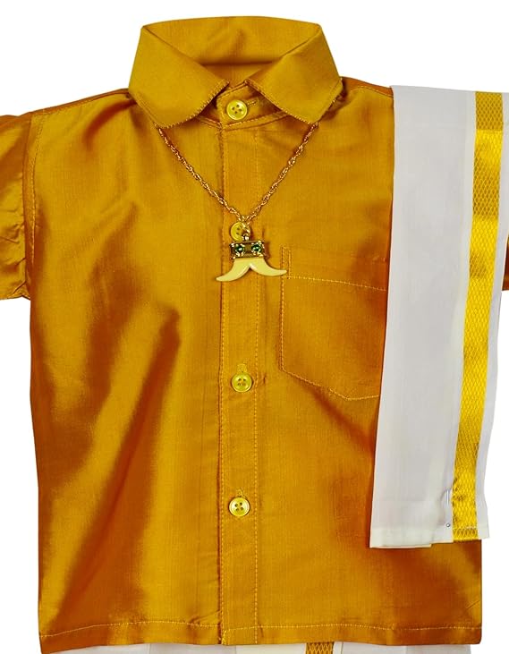 Pancha Dhoti & Gold Shirt Set - Quality and Stylish