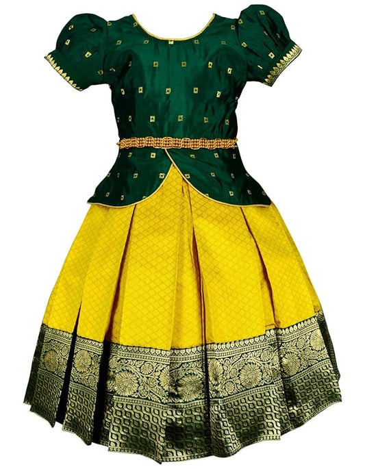 Green Pattu Pavadai Lehenga Choli - Make her Beautiful