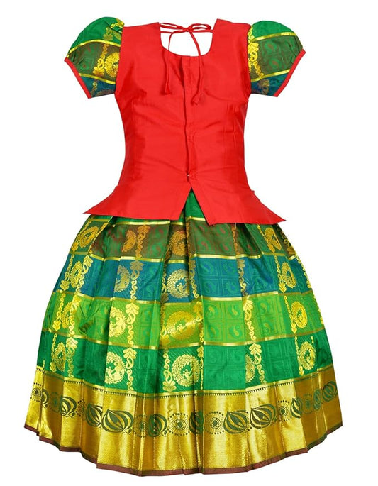 Pattu Pavadai Lehenga Choli-SundhariRed- Make her Beautiful