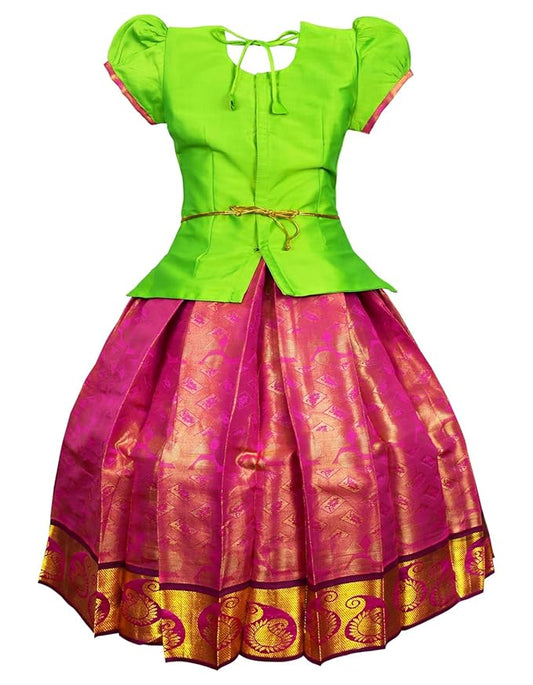 Pattu Pavadai Lehenga Choli-MalarGreen- Make her Beautiful