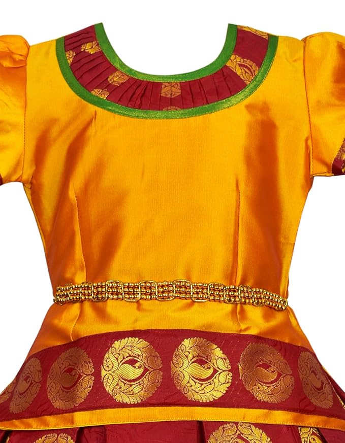 Pattu Pavadai Lehenga Choli-MalarGold- Make her Beautiful