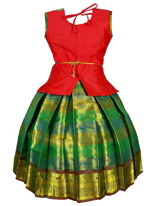 Pattu Pavadai Lehenga Choli-BL2Red- Make her Beautiful