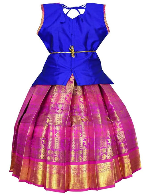 Pattu Pavadai Lehenga Choli-BL2Blue- Make her Beautiful