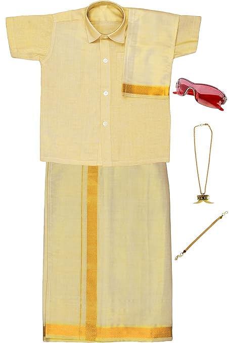 TISSUE JARI Shirt Dhoti Set Gold- Quality and Stylish