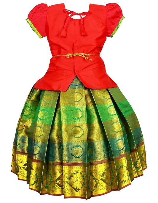 Pattu Pavadai Lehenga Choli-MalarRed- Make her Beautiful