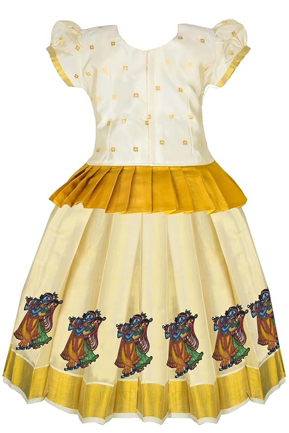 White Pattu Pavadai Lehenga Choli - Make her Beautiful