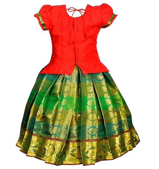 Pattu Pavadai Lehenga Choli-MeenaRed- Make her Beautiful