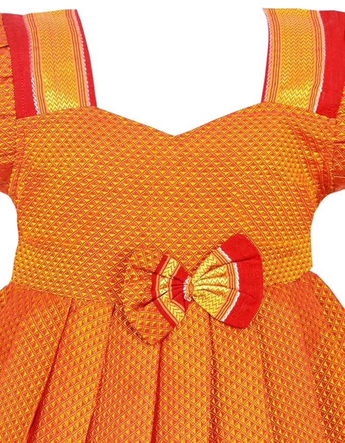 Pattu Frock Pure Cotton-KhanF3Orange- Just Dropped !