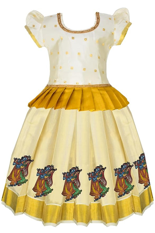 White Pattu Pavadai Lehenga Choli - Make her Beautiful