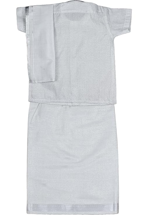 Kids Tissue JARI Silver Shirt Dhoti Set - Buy Now
