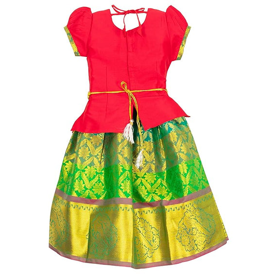 Pattu Pavadai Lehenga Choli-PadmaRed- Make her Beautiful