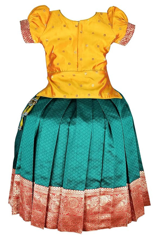 Pattu Pavadai Lehenga Choli Gold- Make her Beautiful