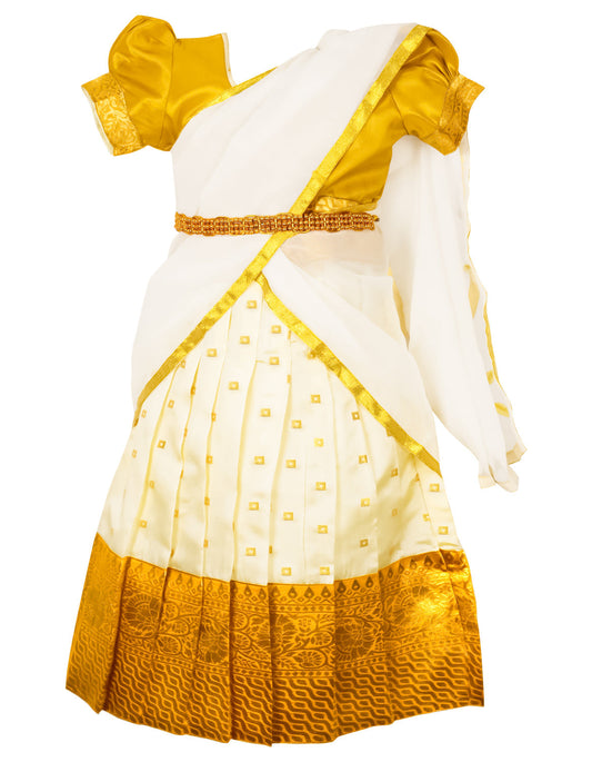 White Gold Kerala Kids Half Sarees - For Your Little One!