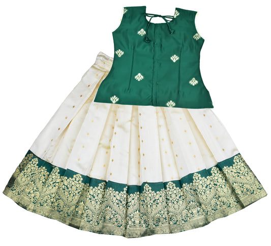 Pattu Pavadai Lehenga Choli Green- Make her Beautiful