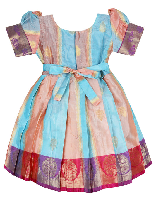 Papa Selvi Banaras Silk Kids Frock Multicolor