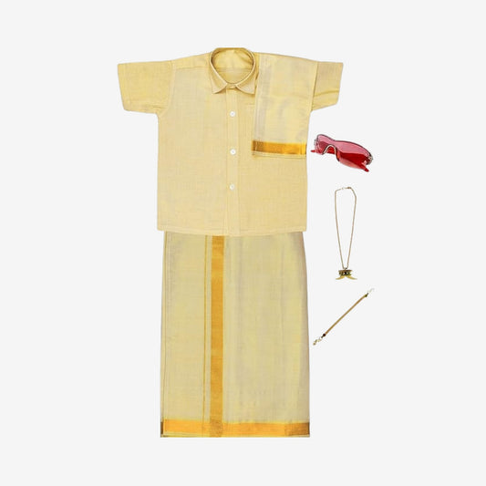 TISSUE JARI Shirt Dhoti Set Gold- Quality and Stylish