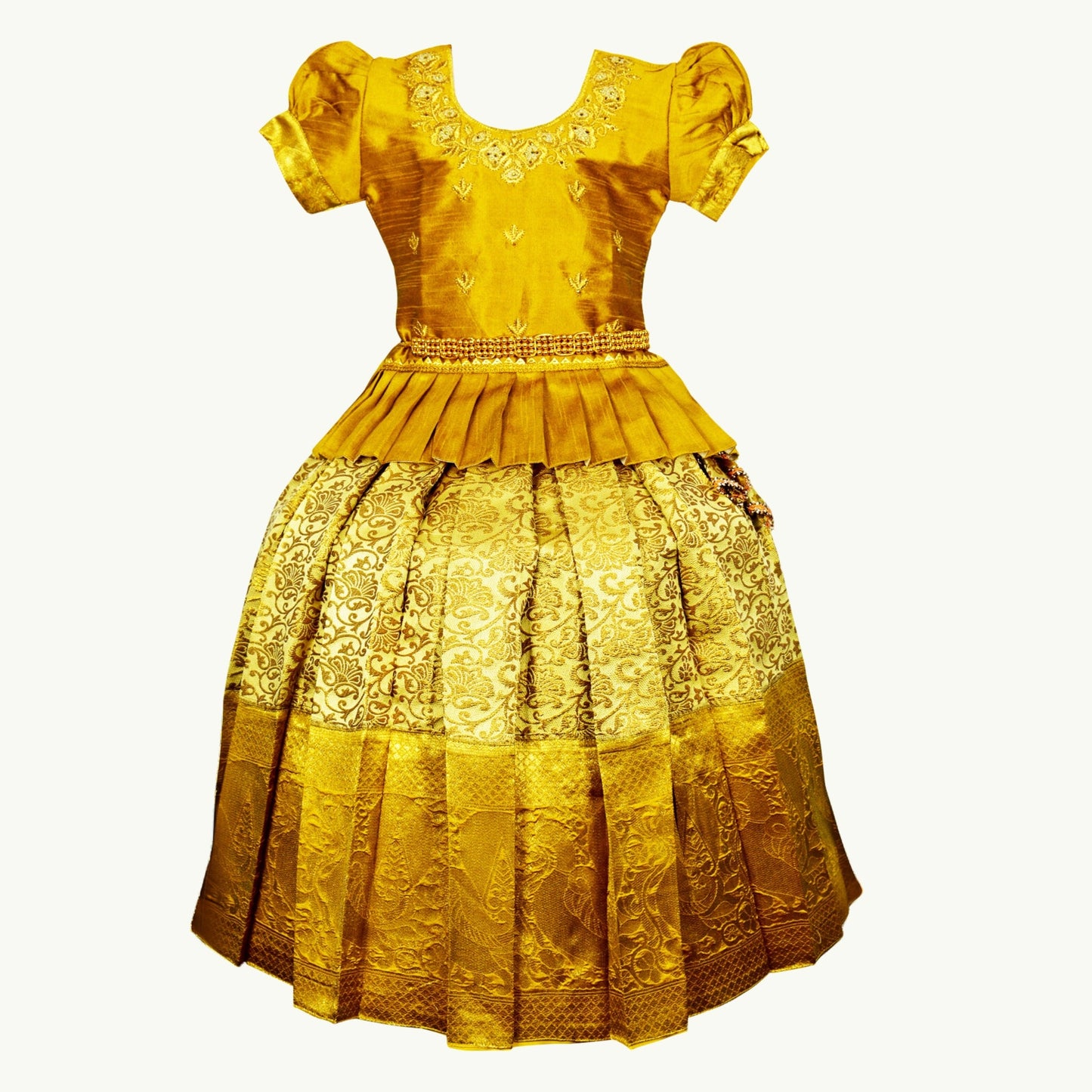 Gold Traditional Pattu Pavadai Lehenga Choli - Make her Beautiful