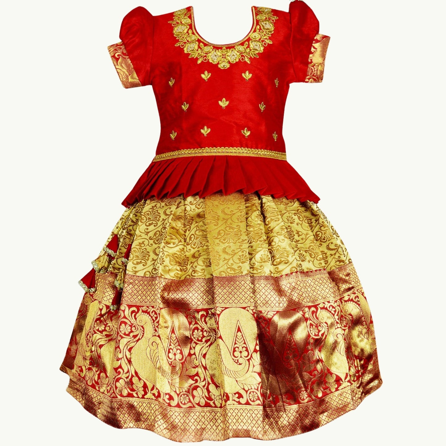 Red Traditional Pattu Pavadai Pattu Lehenga Choli- Shop Now