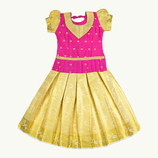 Pink Gold Kerala Pattu Pavadai Lehenga Choli - Shop Now