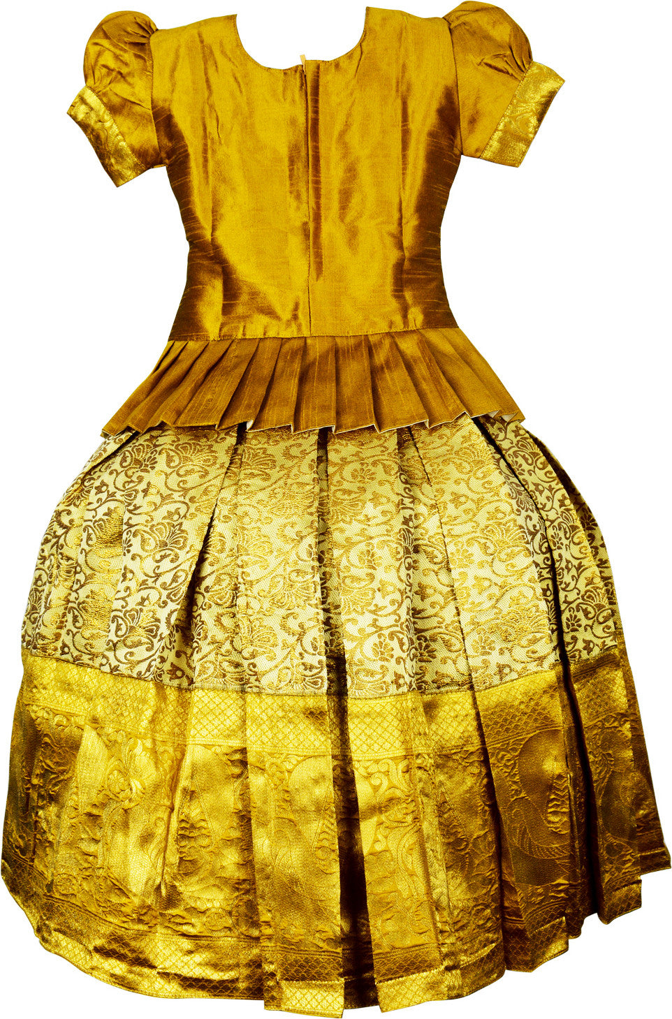 Gold Traditional Pattu Pavadai Lehenga Choli - Make her Beautiful