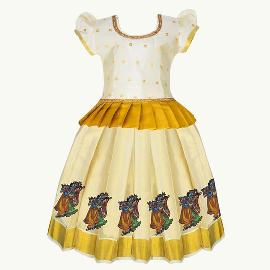 White Pattu Pavadai Lehenga Choli - Make her Beautiful