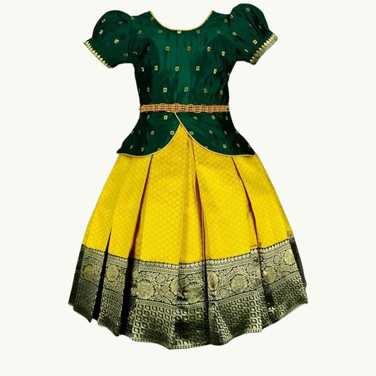 Green Pattu Pavadai Lehenga Choli - Make her Beautiful