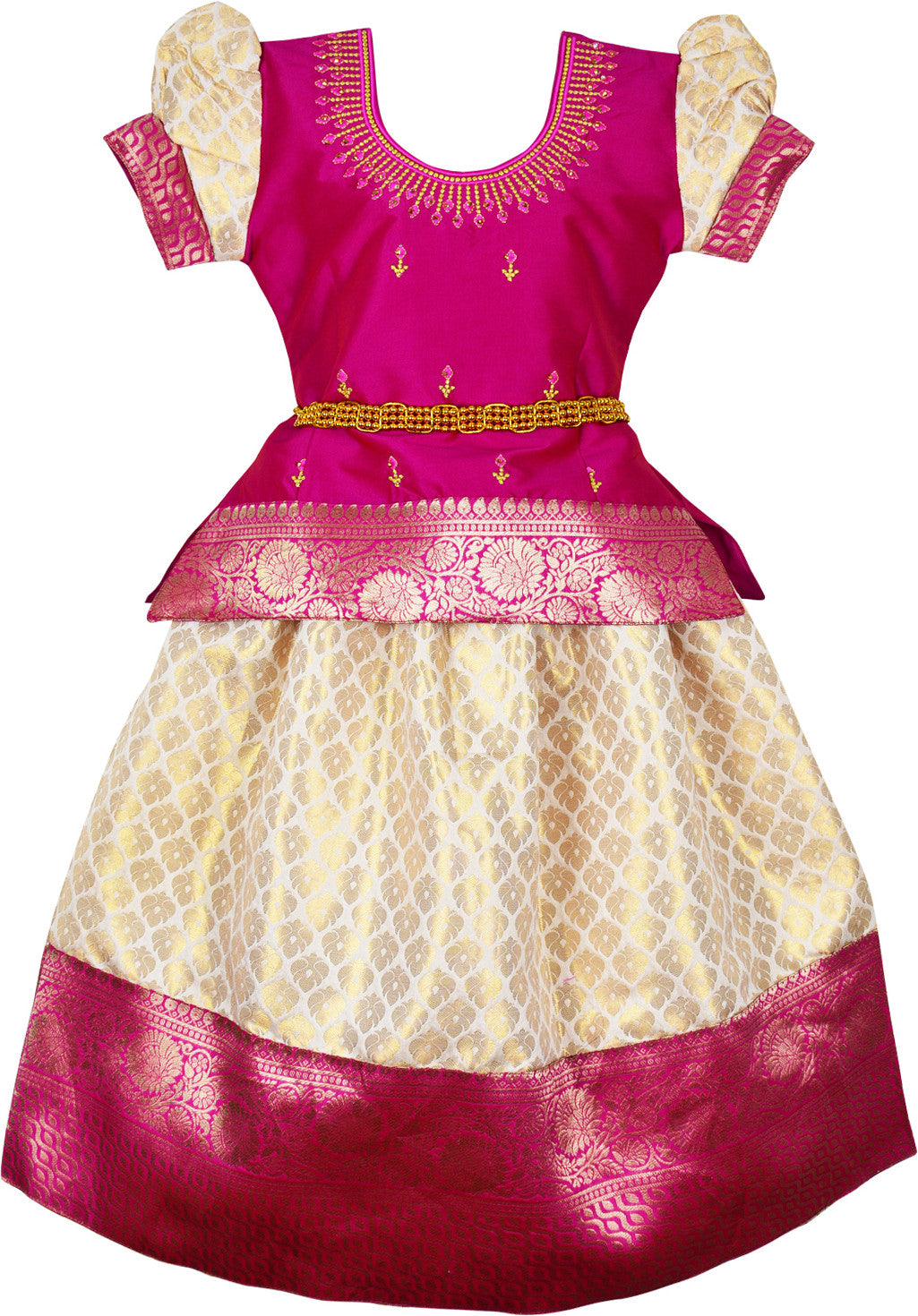 Pink onam Pattu Pavadai Lehenga Choli  - Make her Beautiful
