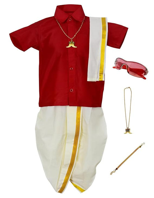 Kids Traditional Pancha Dhoti & Red Shirt set