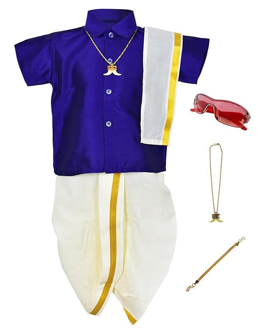 Kids Traditional Pancha Dhoti & Violet Shirt Set