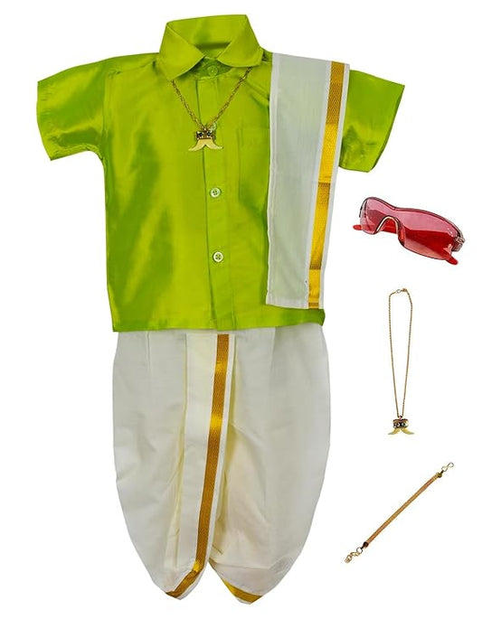 Kids Traditional Pancha Dhoti & Green Shirt Set - Buy Now