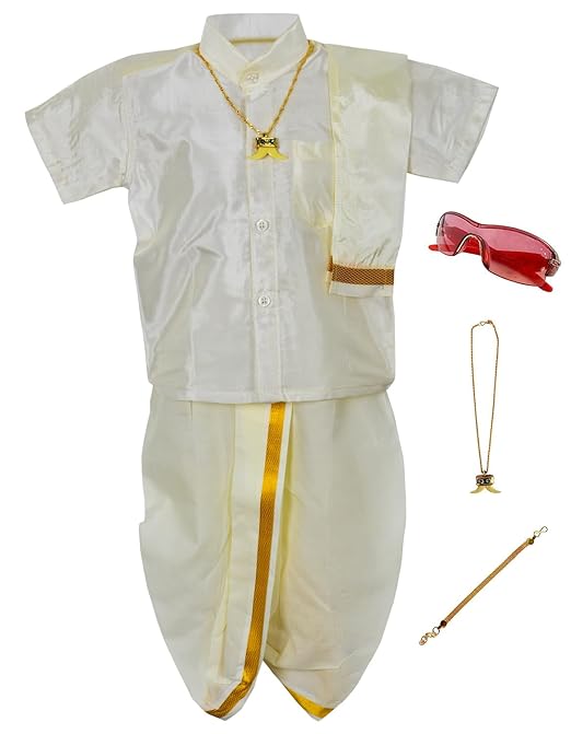 Kids Traditional Pancha Dhoti & Silk Shirt Set