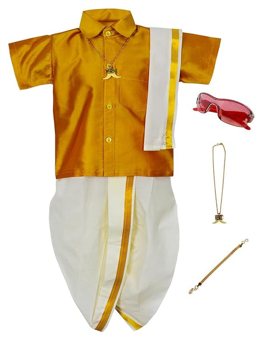Pancha Dhoti & Gold Shirt Set  - Quality and Stylish