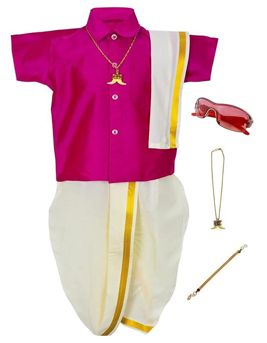 Traditional Pancha Dhoti & Pink Shirt Set - Buy Now