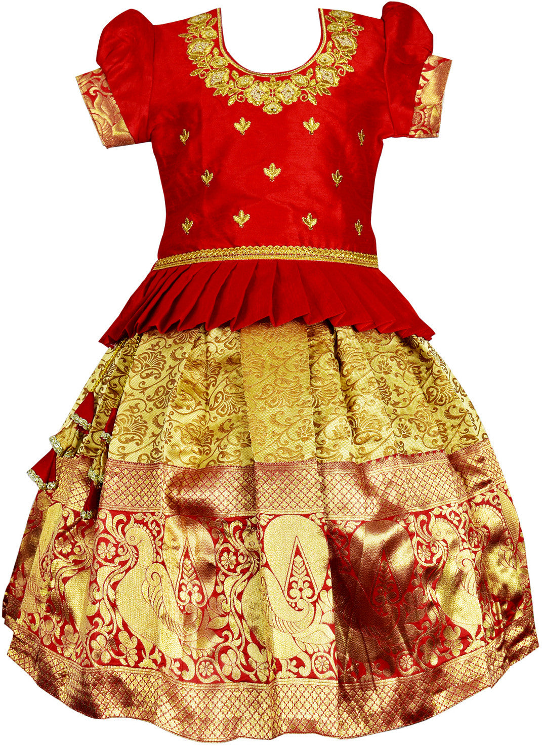 Red Traditional Pattu Pavadai Pattu Lehenga Choli- Shop Now
