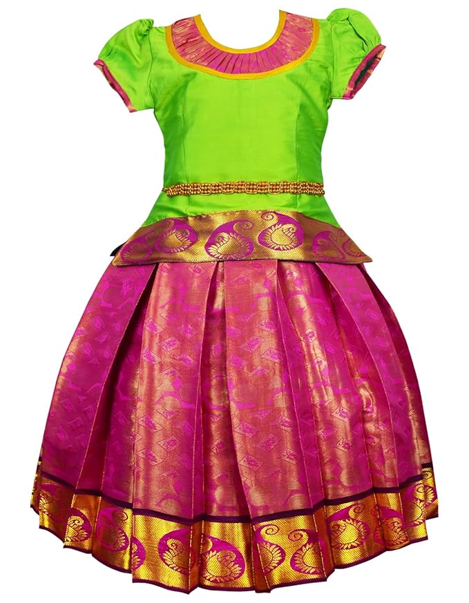 Pattu Pavadai Lehenga Choli-MalarGreen- Make her Beautiful