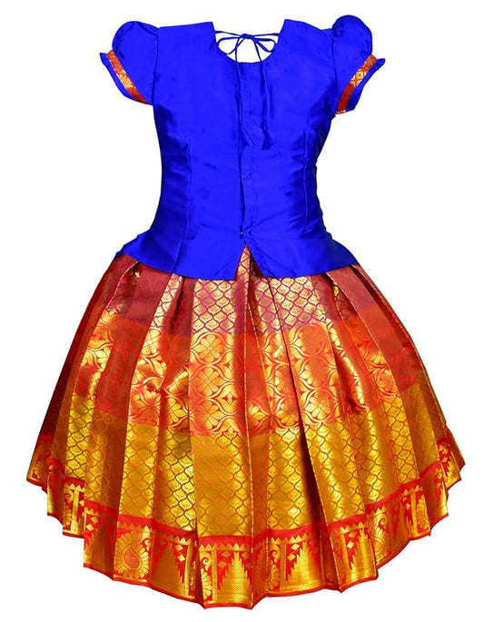 Pattu Pavadai Lehenga Choli-MeenaBlue- Make her Beautiful