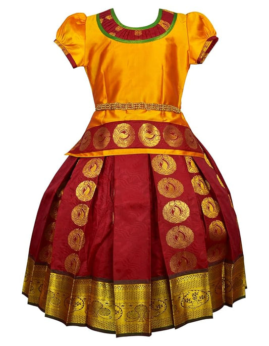 Pattu Pavadai Lehenga Choli-MalarGold- Make her Beautiful