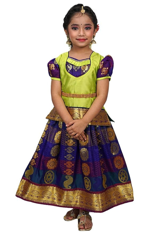 Pattu Pavadai Lehenga Choli-SundhariGreen- Shop Now !