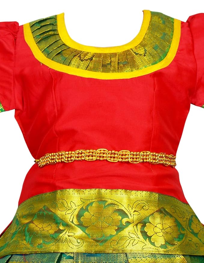 Pattu Pavadai Lehenga Choli-MalarRed- Make her Beautiful