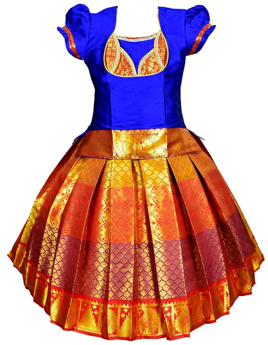 Pattu Pavadai Lehenga Choli-MeenaBlue- Make her Beautiful