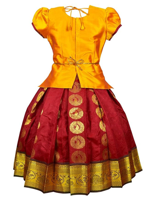 Pattu Pavadai Lehenga Choli-MalarGold- Make her Beautiful